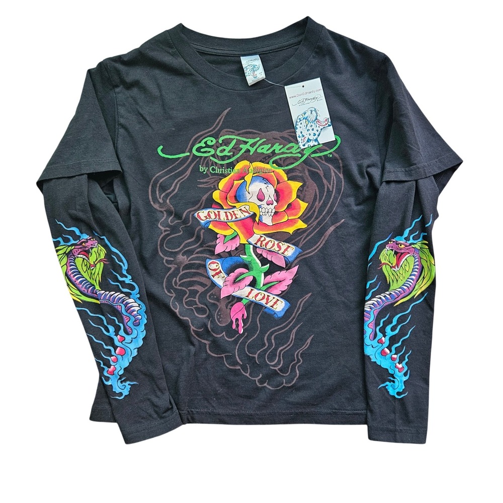 Ed Hardy Kids Black Skull Love Long Sleeve Graphic T-Shirt Size 10 NWT S8K286D-R